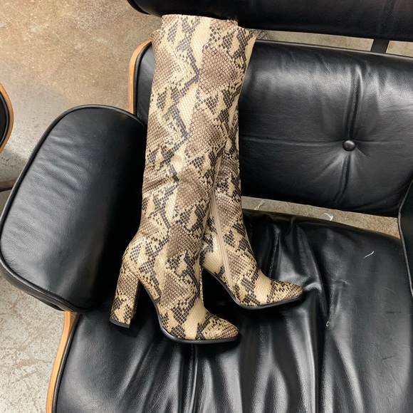 Brown Block Heel Knee High Boot in Faux Snakeskin, Women’s - Picture 2 of 15